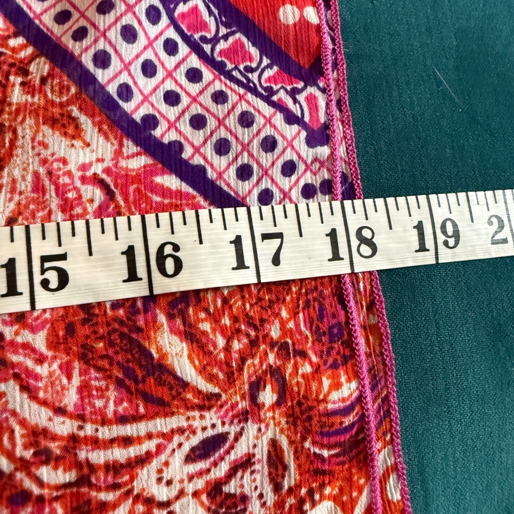 Pink Purple Orange Paisley Medallion Gauze Scarf Lightweight Wrap 18x68 - Picture 5 of 6